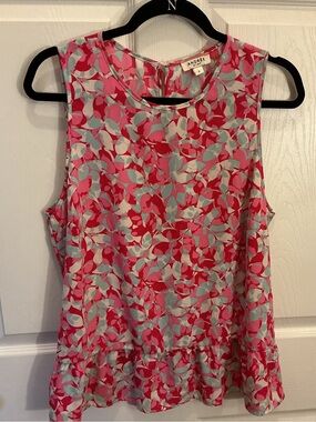 Andree Pink and Mint Floral Sleeveless Peplum Blouse